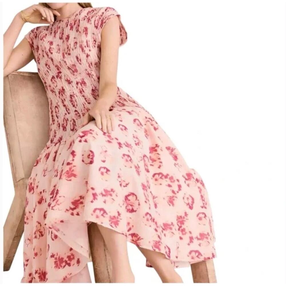 Merlette Stijl Dress in Orchid Ikat Floral Print Midi Cotton Large